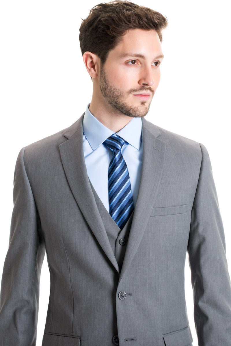 Light Grey Slim Fit Suit Coat - With Blue Necktie