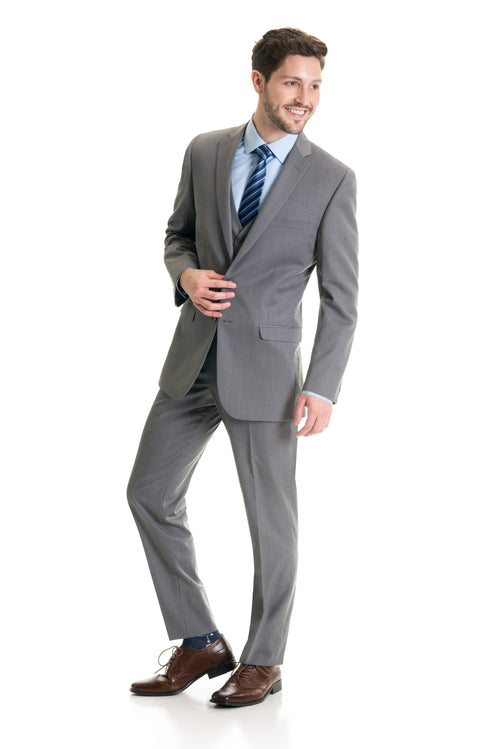 Light Grey Slim Fit Suit Coat - Full Suit Three Quarter