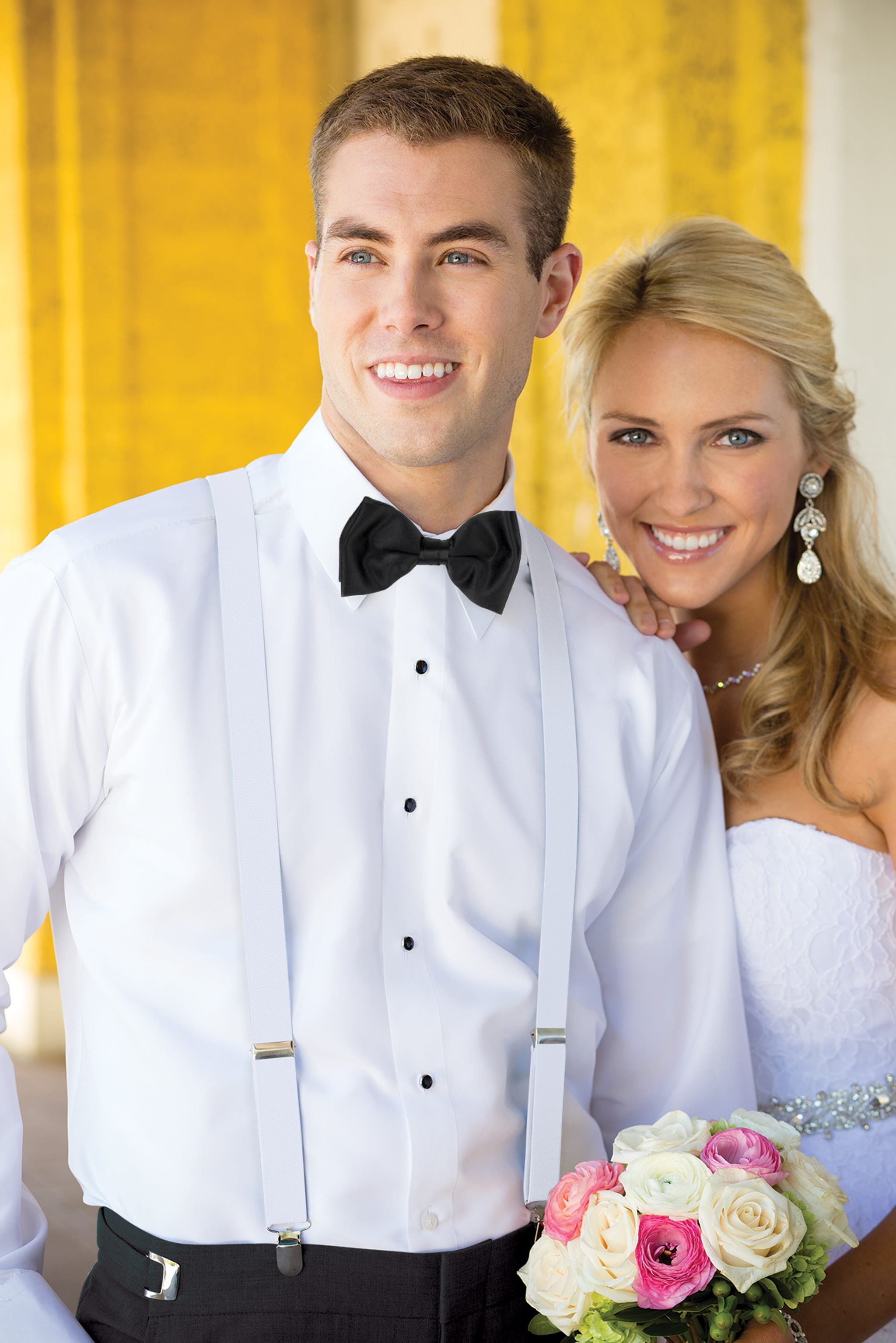 White Wedding Suits With Suspenders Yc355 Detachable Two Wearings