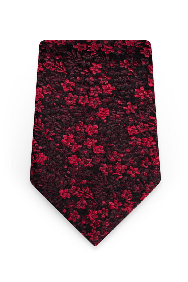 Floral Apple Red Self-Tie Windsor Tie - Detail