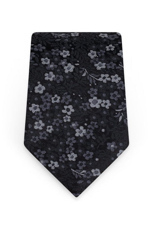 Floral Black Self-Tie Windsor Tie - Detail