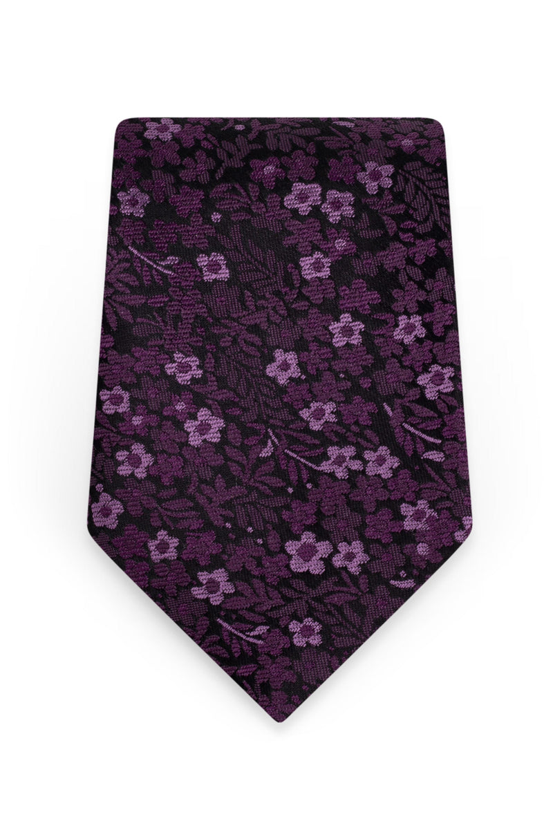 Floral Plum Self-Tie Windsor Tie - Detail