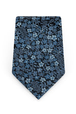 Floral Slate Blue Self-Tie Windsor Tie - Detail