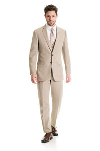 Tan Slim Fit Suit Coat - Full Suit Front