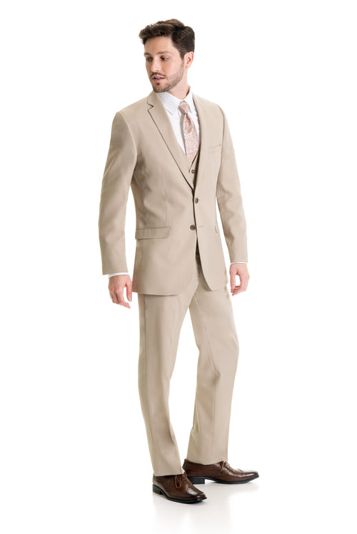 Tan Slim Fit Suit Coat - Full Suit Front Three Quarter