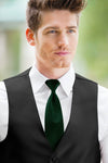 man wearing white shirt, striped hunter green windsor tie and solid silver Expressions vest